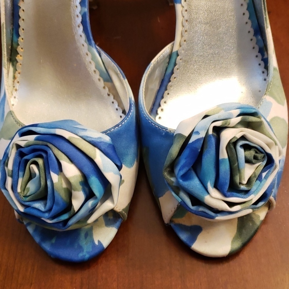 Michaelangelo Bloom Peeptoe Heels 7 Blue/Green VGUC - Picture 7 of 12